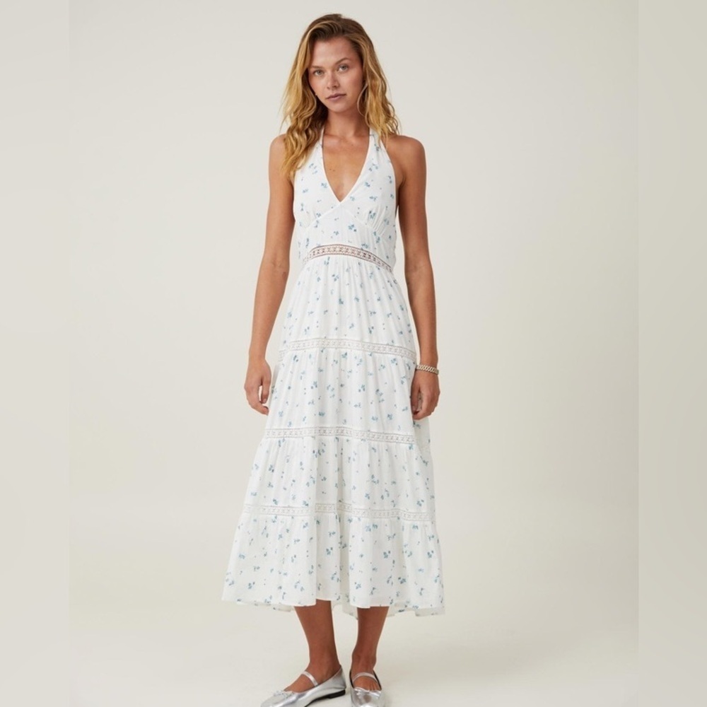 Cotton On Stella Halter Maxi Dress In Jovie Ditsy Blue Crush Size 6 US $80
